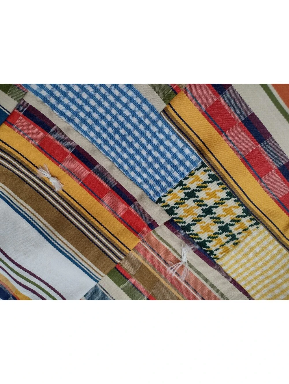 Vintage 1970s Handmade Patchwork Quilt 68x86 Tied Scrap Coverlet Retro Folk Art